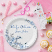 Blauwe Rozen Dragonfly Baby shower Papieren Bordje (Feest)
