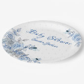 Blauwe Rozen Dragonfly Baby shower Papieren Bordje (Gekanteld)