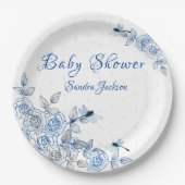 Blauwe Rozen Dragonfly Baby shower Papieren Bordje (Voorkant)