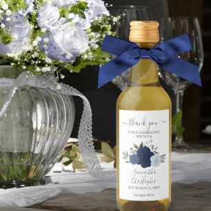 Blauwe Rozen Elegant Boho Wedding Bedankt Mini Wijn Etiket
