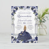 Blauwe Rozen Elegant Charro Princess Quinceañera Kaart (Staand voorkant)