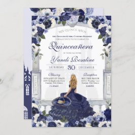Blauwe Rozen Elegant Charro Princess Quinceanera Kaart