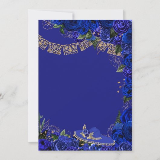 Blauwe Rozen Elegant Charro Quinceanera Kaart (Achterkant)
