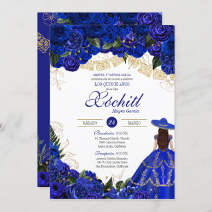Blauwe Rozen Elegant Charro Quinceanera Kaart