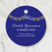 Blauwe Rozen Elegant Floral Charro Quinceanera Bedankjes Labels (Achterkant)