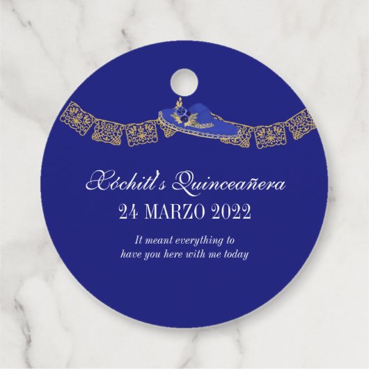 Blauwe Rozen Elegant Floral Charro Quinceanera Bedankjes Labels (Achterkant)