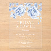  Blauwe Rozen Elegant Vrijgezellenfeest Acryl Uitnodigingen (Voorkant)