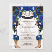 Blauwe Rozen Elegant Western Charro Quinceañera Kaart (Voorkant)