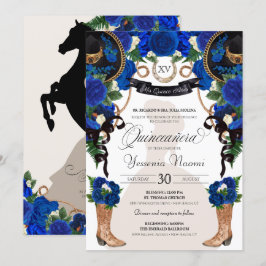 Blauwe Rozen Elegant Western Charro Quinceañera Kaart