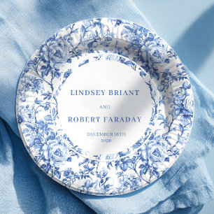 Blauwe Rozen Elegante Bruiloftspapieren Borden Papieren Bordje