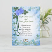 Blauwe rozen elegante lente trouwkaart kaart (Staand voorkant)