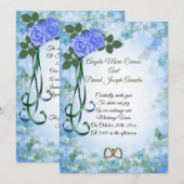 Blauwe rozen elegante lente trouwkaart kaart (Voorkant / Achterkant)