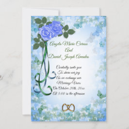Blauwe rozen elegante lente trouwkaart kaart