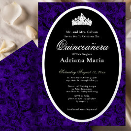 Blauwe Rozen Elegante Zilveren Bloem Quinceanera Folie Uitnodiging