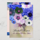 BLAUWE ROZEN EN ANEMONEBLOEMEN BRIDAL SHOWER KAART (Voorkant / Achterkant)