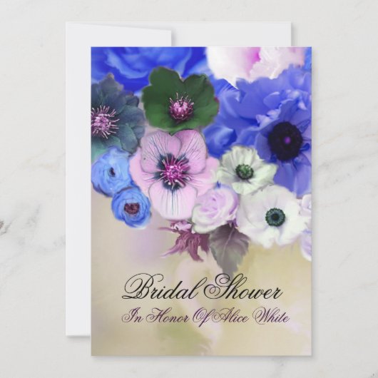 BLAUWE ROZEN EN ANEMOON BLOEMEN BRUIDSSLUIER KAART (Voorkant)