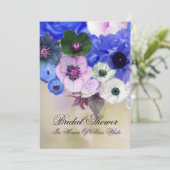 BLAUWE ROZEN EN ANEMOON BLOEMEN BRUIDSSLUIER KAART (Staand voorkant)