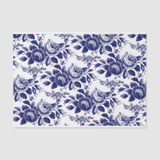 Blauwe rozen en bijen decoupage tissuepapier (Voorkant)