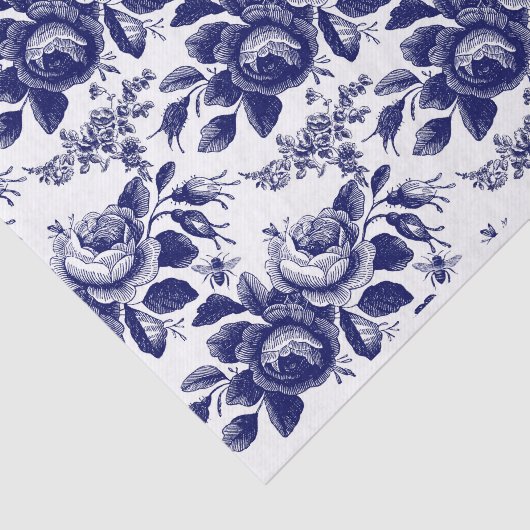 Blauwe rozen en bijen decoupage tissuepapier (Detail)