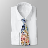 Blauwe Rozen en Blush Roze Bloemen Floral Stropdas (Gebonden)