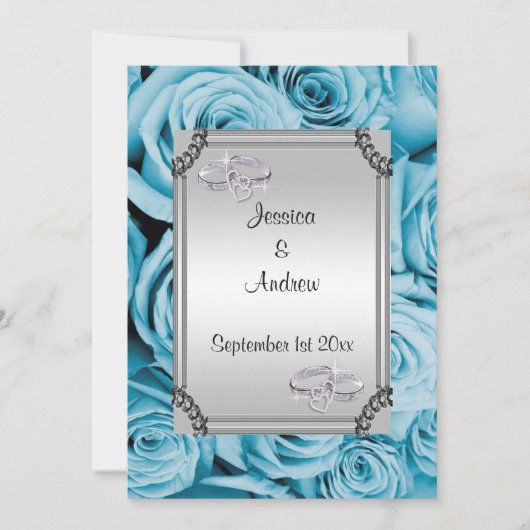 Blauwe Rozen en diamanten trouwringen Kaart (Voorkant)