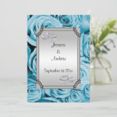 Blauwe Rozen en diamanten trouwringen Kaart (Staand voorkant)