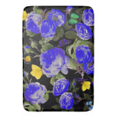 BLAUWE ROZEN EN GEEL BUTTERFLIES zwart Badmat (Voorkant Verticaal)