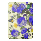 BLAUWE ROZEN EN GELE VLINDERS WIT BADMAT (Voorkant Verticaal)