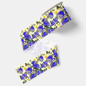 BLAUWE ROZEN EN GELE VLINDERS Wit Grosgrain Lint (Achterkant)