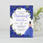 Blauwe Rozen en gouden Fancy baden Kaart (Staand voorkant)