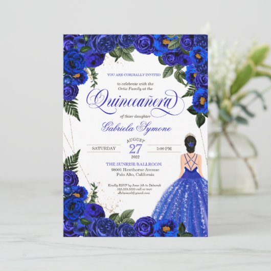 Blauwe Rozen en gouden Fancy baden Kaart (Staand voorkant)