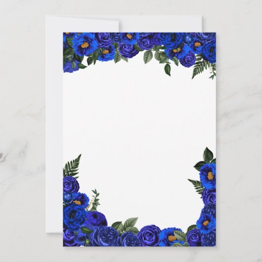 Blauwe Rozen en gouden Fancy baden Kaart (Achterkant)