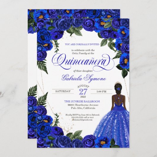 Blauwe Rozen en gouden Fancy baden Kaart (Voorkant / Achterkant)