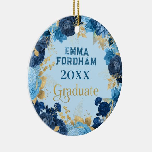 Blauwe Rozen en goudolievlekken Afstuderen Keramisch Ornament (Rechts)