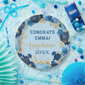 Blauwe Rozen en goudolievlekken Afstuderen Papieren Bordje (Feest)