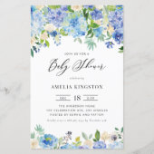 Blauwe Rozen en Hydrangea Baby shower Invitation (Voorkant)