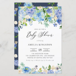 Blauwe Rozen en Hydrangea Baby shower Invitation