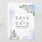 Blauwe Rozen en knoppen Save The Date (Voorkant / Achterkant)