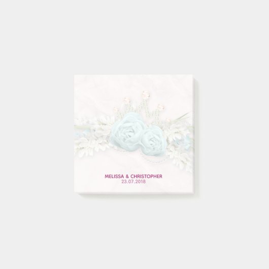 Blauwe Rozen en Kroon Bloemstuk Bruiloft Post-it® Notes (Voorkant)