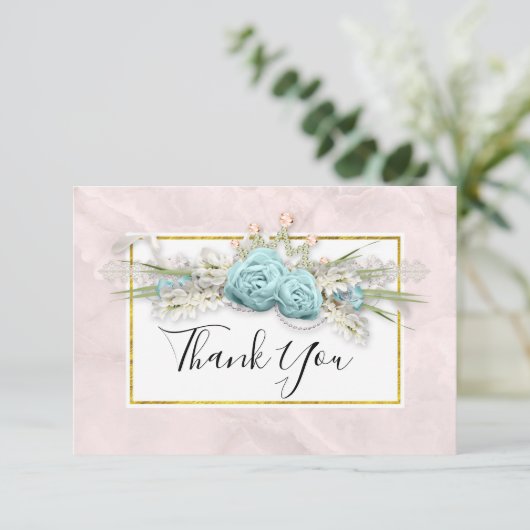 Blauwe Rozen en kroonflora Bouquet Dank u Bedankkaart (Staand voorkant)