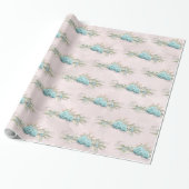 Blauwe Rozen en kroonflora Bouquet Pattern Cadeaupapier (Uitgerold)