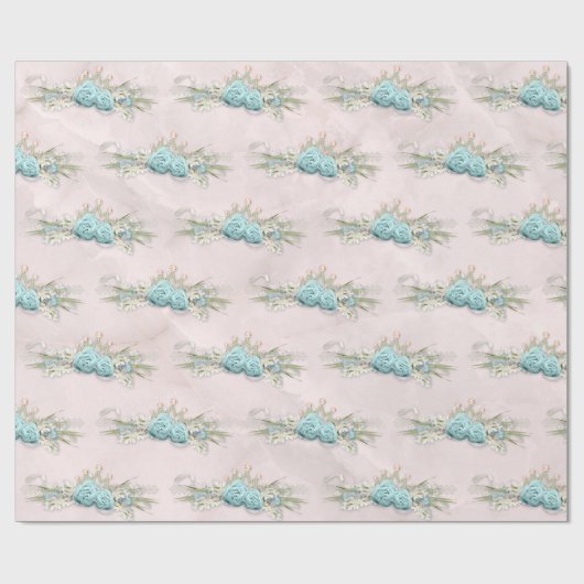 Blauwe Rozen en kroonflora Bouquet Pattern Cadeaupapier (Vlak)