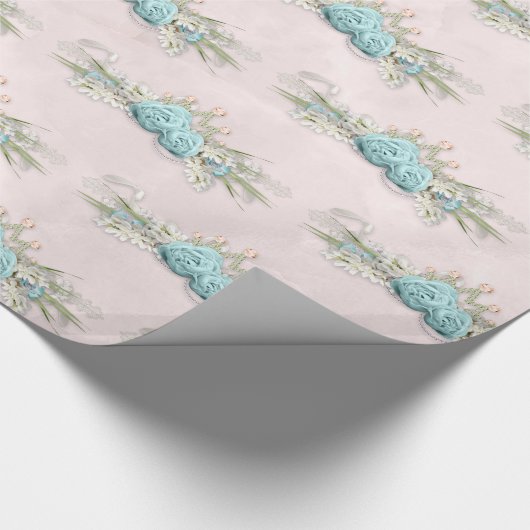 Blauwe Rozen en kroonflora Bouquet Pattern Cadeaupapier (Hoek)