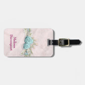 Blauwe Rozen en kroonFloral Bouquet Bagagelabel (Voorkant horizontaal)