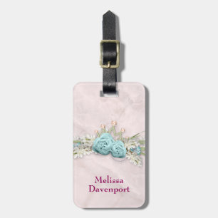 Blauwe Rozen en kroonFloral Bouquet Bagagelabel