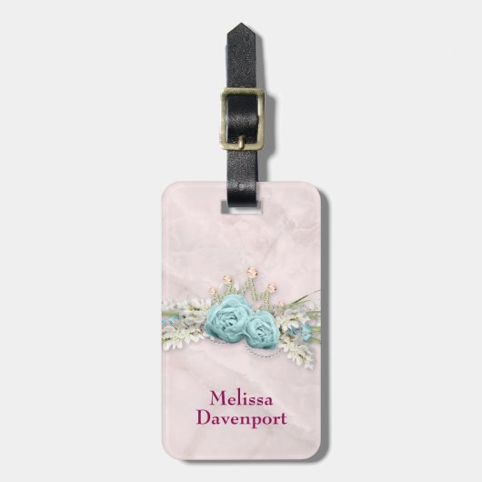 Blauwe Rozen en kroonFloral Bouquet Bagagelabel (Voorkant verticaal)