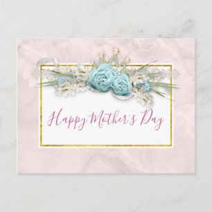 Blauwe Rozen en kroonFloral Bouquet Moederdag Briefkaart