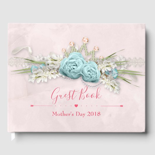 Blauwe Rozen en kroonFloral Bouquet Moederdag Gastenboek (Voorkant)