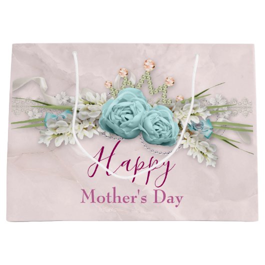 Blauwe Rozen en kroonFloral Bouquet Moederdag Groot Cadeauzakje (Voorkant)