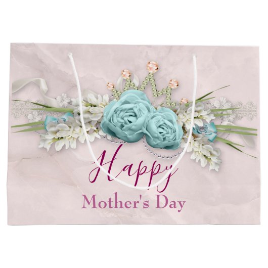 Blauwe Rozen en kroonFloral Bouquet Moederdag Groot Cadeauzakje (Achterkant)